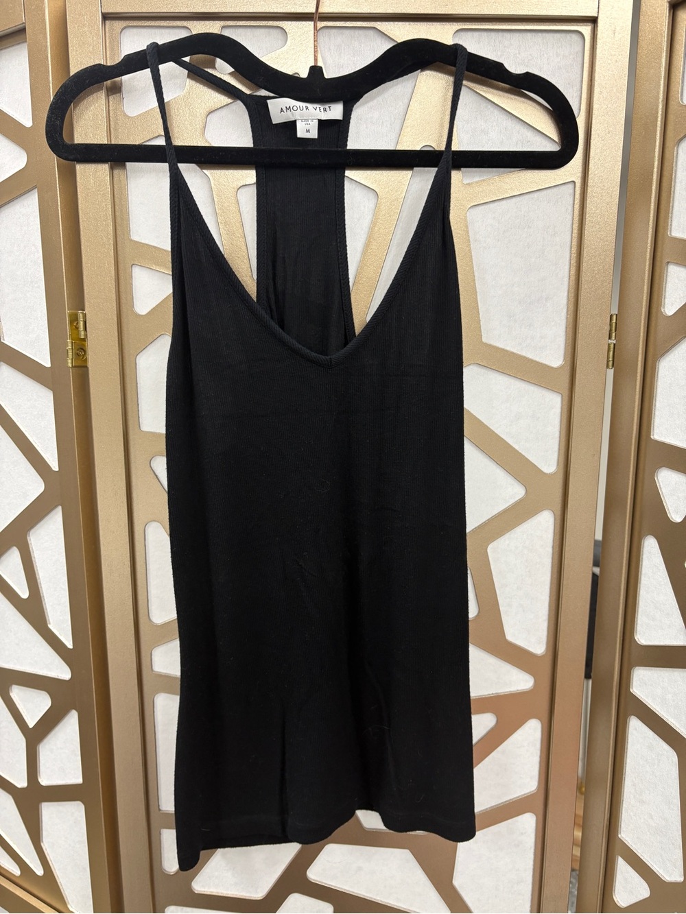 Amour Vert Black Ribbed Racerback Tank